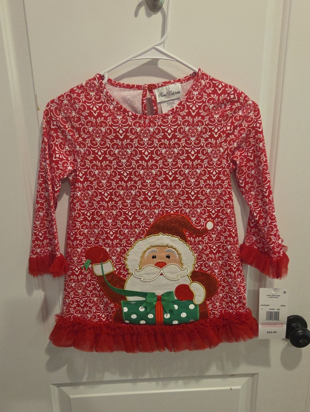 Rare Editions Red Santa Appliqué Long Sleeve Top